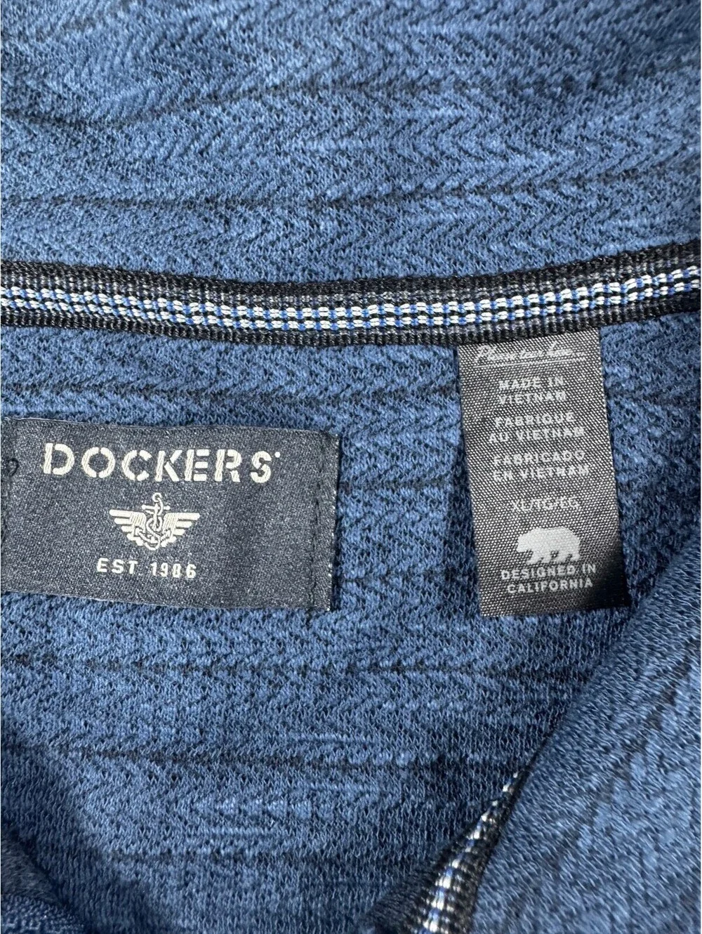 Dockers Men's Quarter Zip Regular Fit Textured Fabric Pullover Size XL Blue
